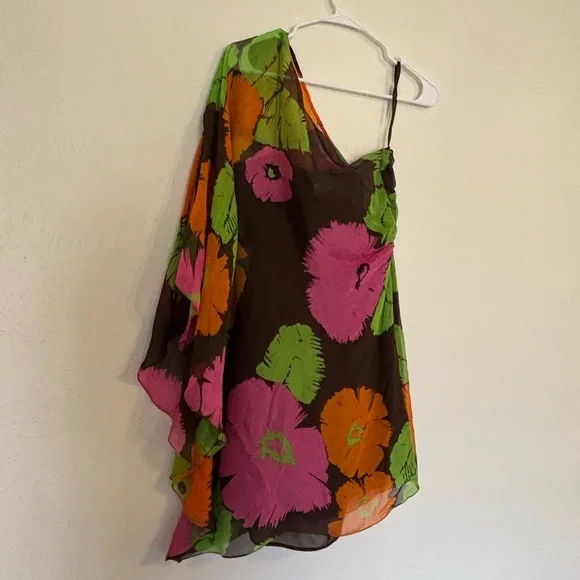 Vintage Milly Floral One Shoulder Dress 100% silk size 8 - Picture 5 of 5